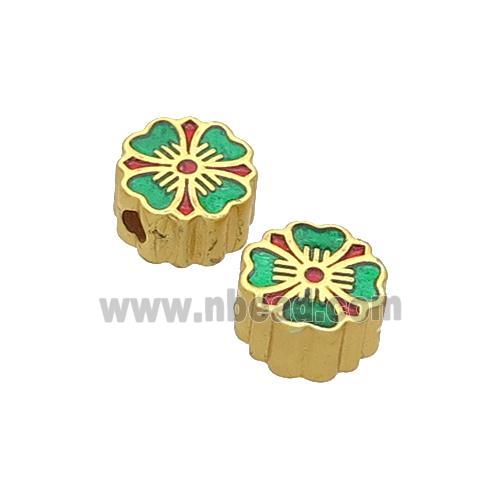 Copper Flower Beads Green Enamel Unfade Gold Plated