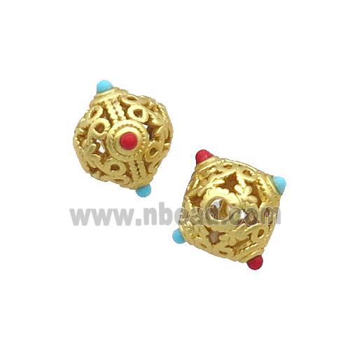 Tibetan Style Copper Beads Bicone Unfade Gold Plated