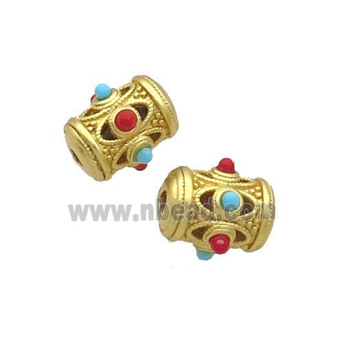 Tibetan Style Copper Beads Tube Unfade Gold Plated