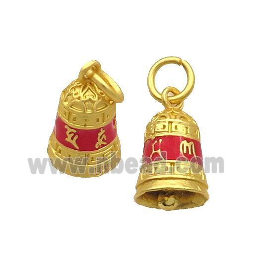 Alloy Bell Buddhist Pendant Red Enamel Om Mani Padme Hum