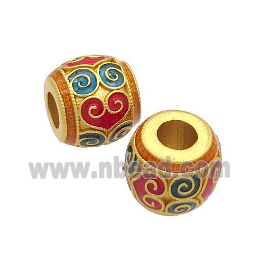 Copper Barrel Beads Multicolor Enamel Large Hole Unfade Gold Plated