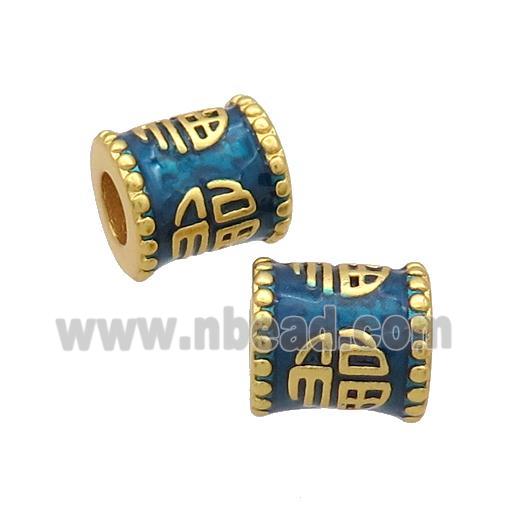 Copper Tube Beads Teal Enamel FU Large Hole Unfade Gold Plated