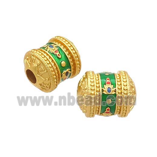 Copper Tube Beads Green Enamel Buddhist Large Hole Unfade Gold Plated