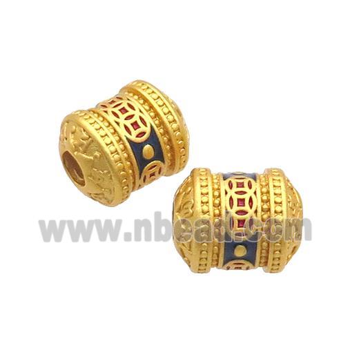 Copper Tube Beads Blue Enamel Buddhist Large Hole Unfade Gold Plated