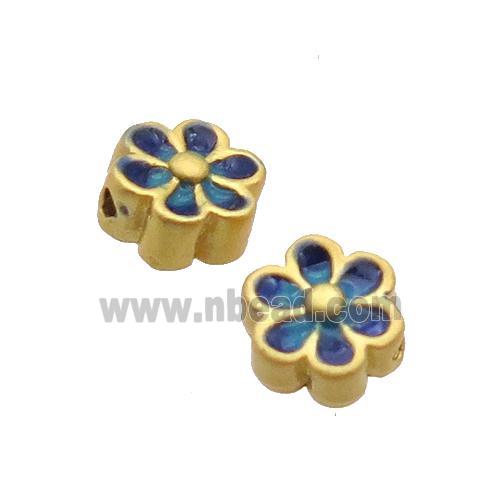 Copper Flower Beads Blue Enamel Unfade Gold Plated