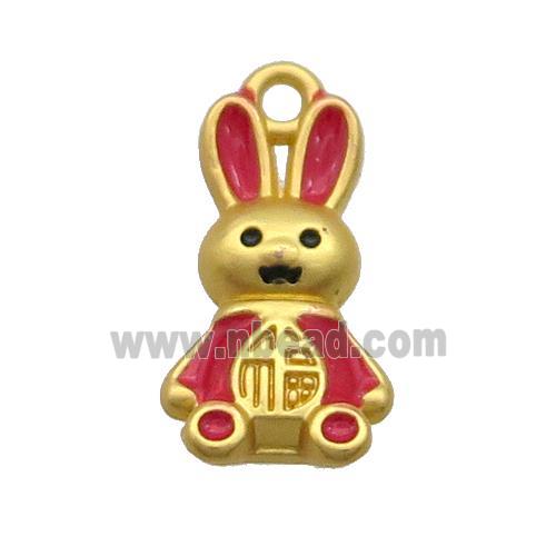 Copper Rabbit Pendant Red Enamel Unfade Gold Plated