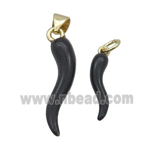 Copper Horn Pendant Black Enamel Gold Plated