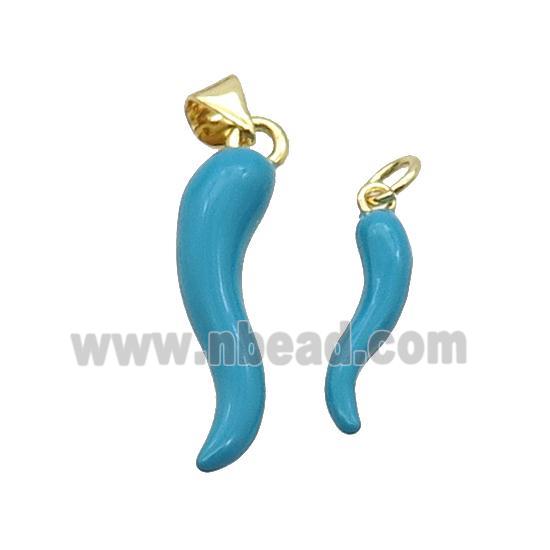 Copper Horn Pendant Teal Enamel Gold Plated