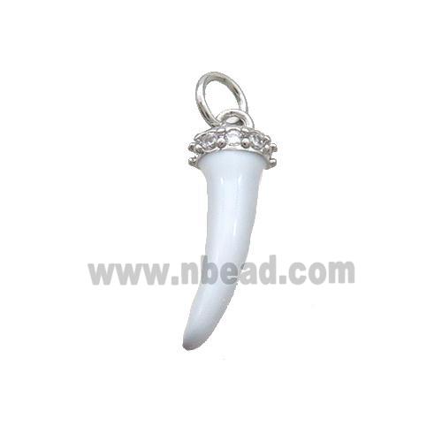 Copper Horn Pendant White Enamel Platinum Plated