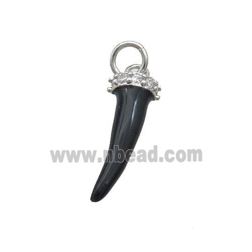 Copper Horn Pendant Black Enamel Platinum Plated