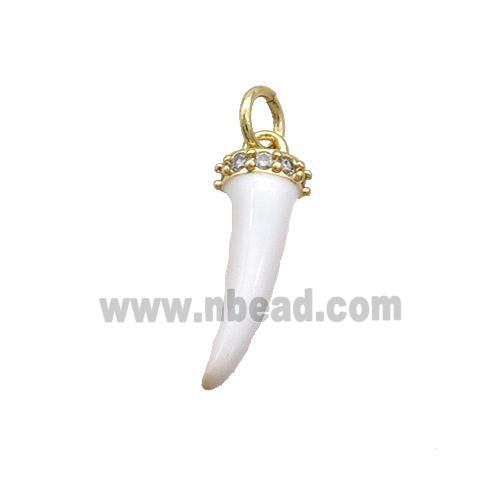 Copper Horn Pendant White Enamel Gold Plated