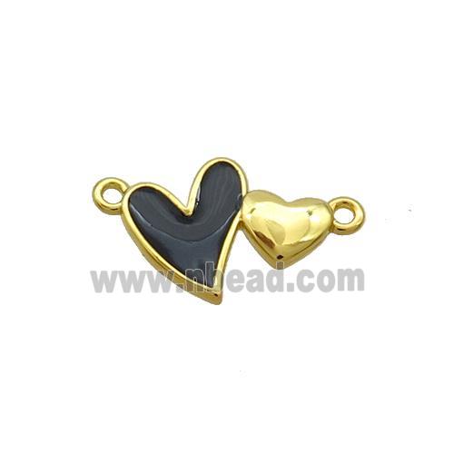 Copper Pendant Black Enamel Double Heart Gold Plated