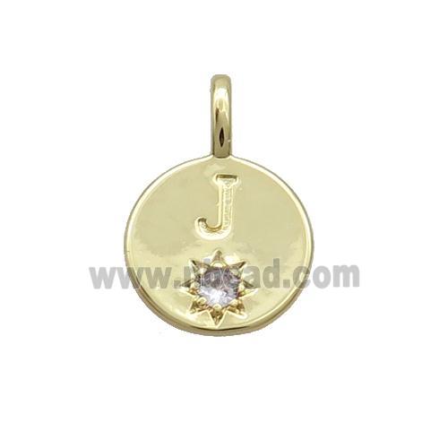 Copper Circle Pendant Pave Zircon J-letter Gold Plated