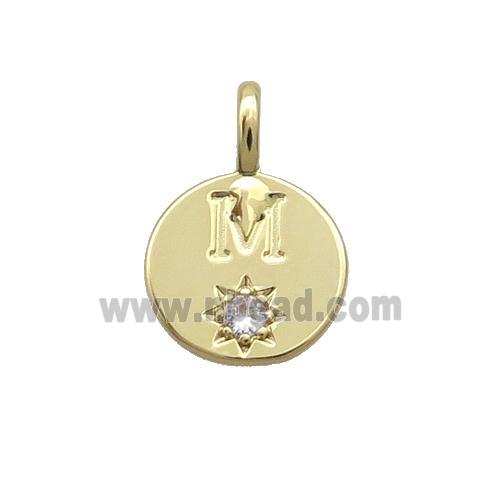 Copper Circle Pendant Pave Zircon M-letter Gold Plated