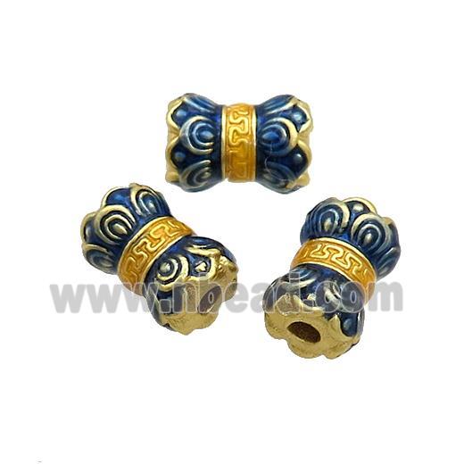 Tibetan Sytle Copper Lotus Beads Royalblue Cloisonne Flower Gold Plated