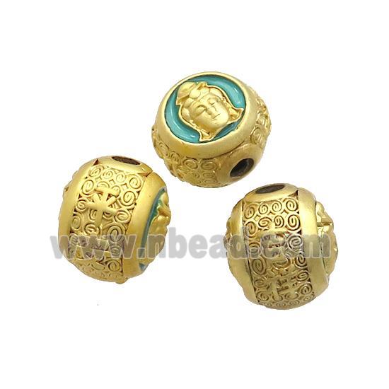 Copper Buddha Beads Teal Enamel Large Hole Gold Plated