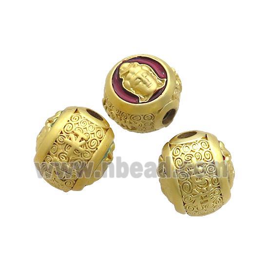 Copper Buddha Beads Red Enamel Large Hole Gold Plated