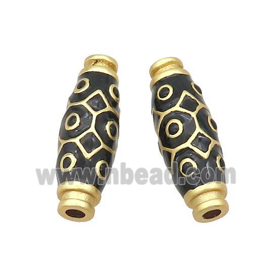 Copper Rice Beads Black Enamel Large Hole Gold Plated