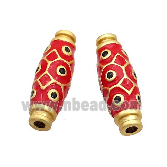 Copper Rice Beads Red Enamel Large Hole Gold Plated