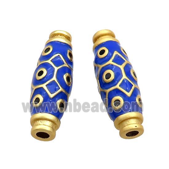 Copper Rice Beads Royalblue Enamel Large Hole Gold Plated