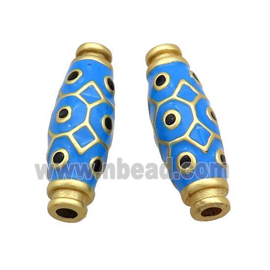 Copper Rice Beads Blue Enamel Large Hole Gold Plated