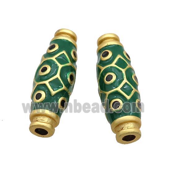 Copper Rice Beads Green Enamel Large Hole Gold Plated