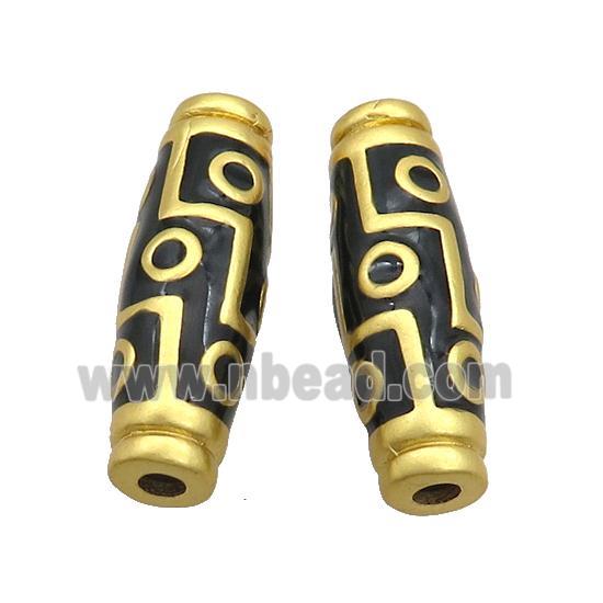 Copper Rice Beads Black Enamel Eye Large Hole Gold Plated