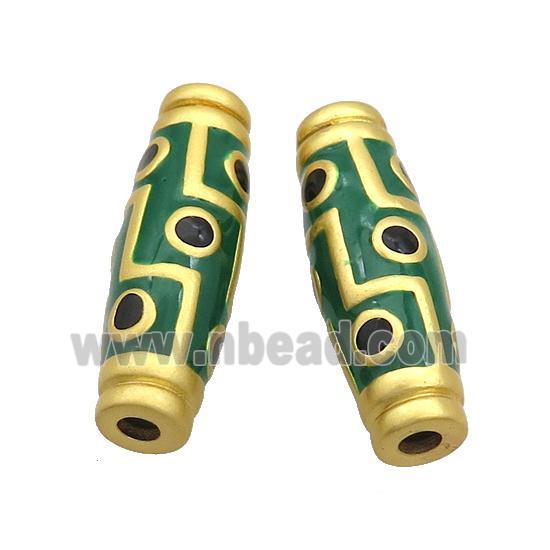 Copper Rice Beads Green Enamel Large Hole Gold Plated