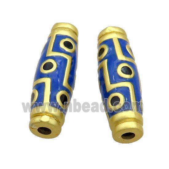 Copper Rice Beads Blue Enamel Large Hole Gold Plated