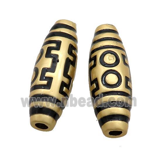 Copper Rice Beads Black Enamel Large Hole Gold Plated