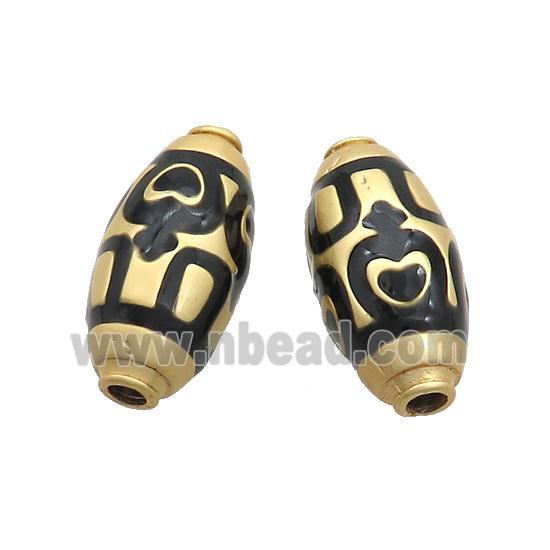 Copper Rice Beads Black Enamel Large Hole Gold Plated