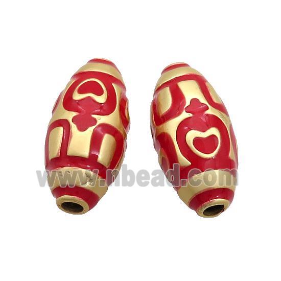 Copper Rice Beads Red Enamel Large Hole Gold Plated