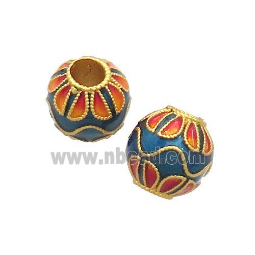 Copper Round Beads Cloisonne Lotus Large Hole 18K Gold Plated