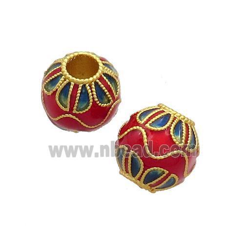 Copper Round Beads Cloisonne Lotus Large Hole 18K Gold Plated