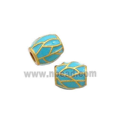 Copper Barrel Beads Teal Enamel 18K Gold Plated