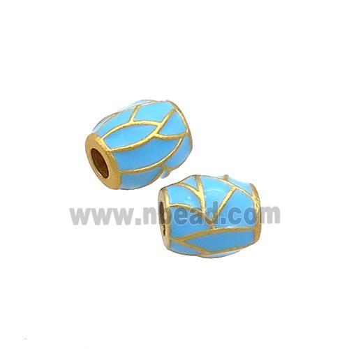 Copper Barrel Beads Blue Enamel 18K Gold Plated