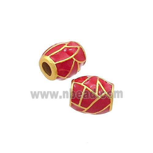 Copper Barrel Beads Red Enamel 18K Gold Plated