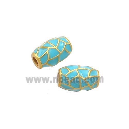 Copper Barrel Beads Teal Enamel 18K Gold Plated