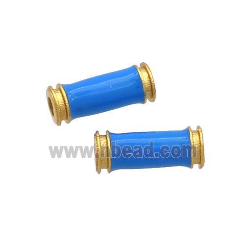 Copper Tube Beads SkyBlue Enamel 18K Gold Plated