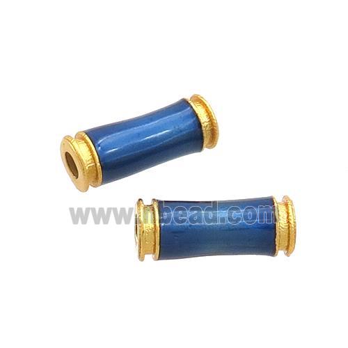 Copper Tube Beads Darkblue Enamel 18K Gold Plated