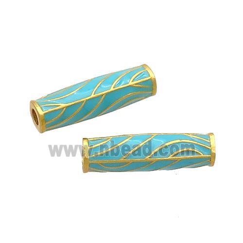 Copper Tube Beads Teal Enamel 18K Gold Plated