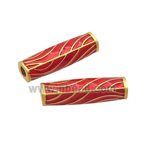 Copper Tube Beads Red Enamel 18K Gold Plated