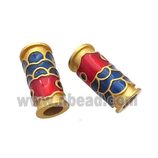 Copper Tube Beads Multicolor Cloisonne Fish Large Hole 18K Gold Plated