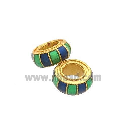 Copper Rondelle Beads Multicolor Cloisonne 18K Gold Plated Large Hole