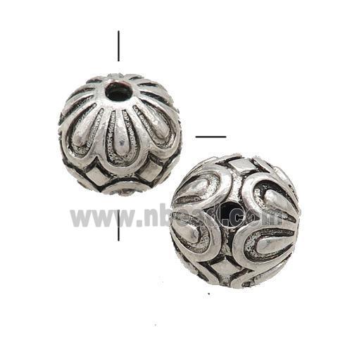 Tibetan Style Guru Beads Zinc T-Hole Round Antique Silver