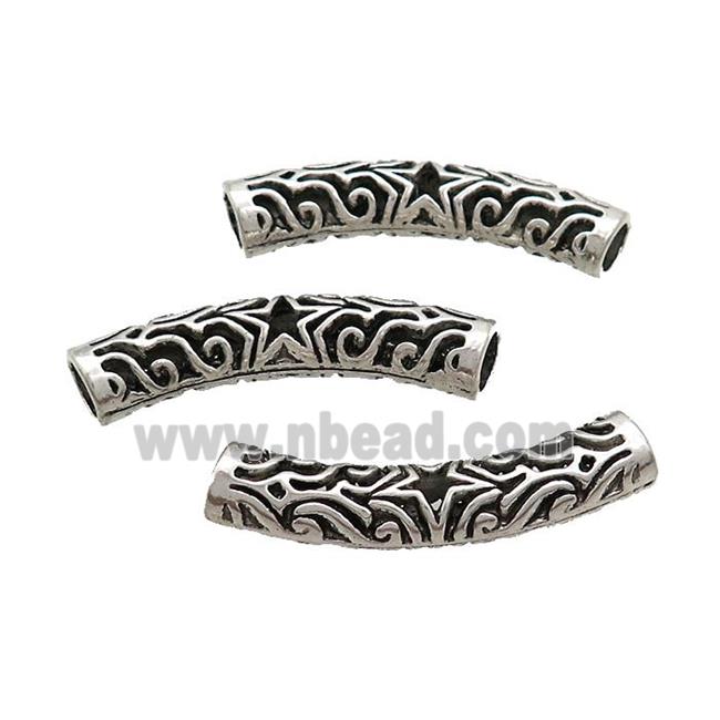 Tibetan Style Zinc Tube Beads Curved Large Hole Antique Silver