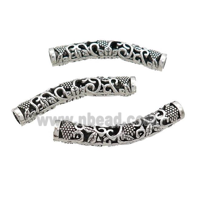 Tibetan Style Zinc Tube Beads Curved Large Hole Antique Silver