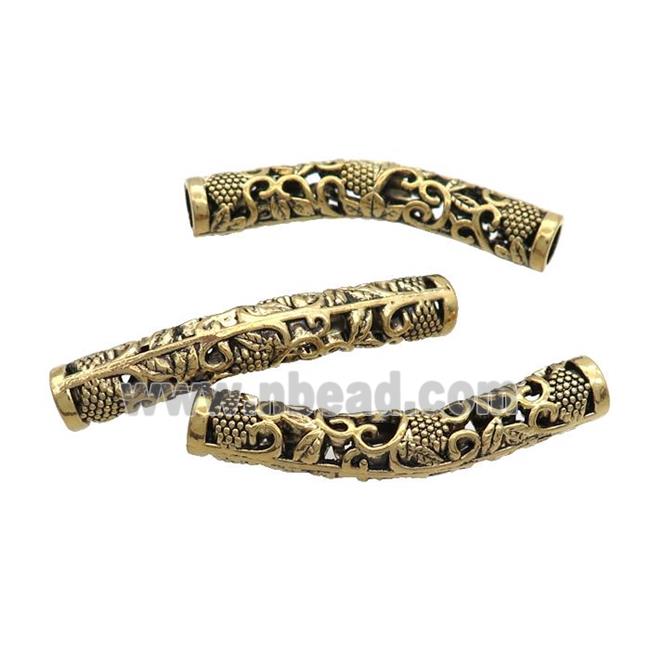 Tibetan Style Zinc Tube Beads Curved Large Hole Antique Gold