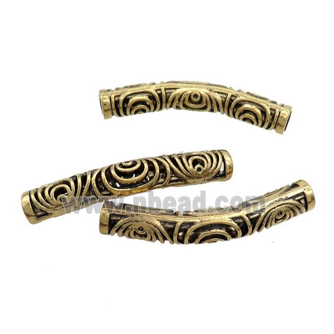 Tibetan Style Zinc Tube Beads Curved Large Hole Antique Gold