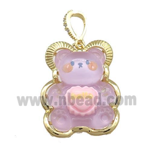 Purple Acrylic Bear Pendant Gold Plated